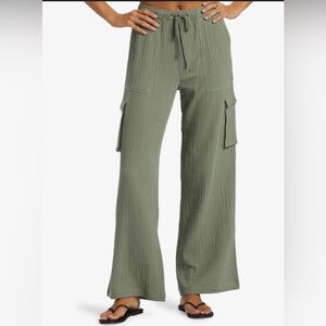 Roxy Green Wide Leg Pants with Relaxed Fit 100% cotton
